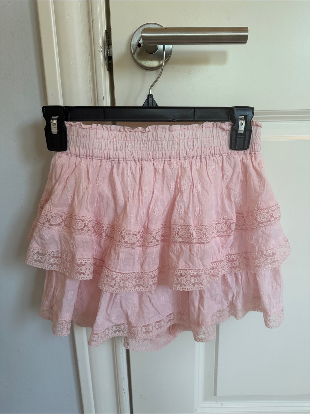Pink Tiered Lace Mini Skirt